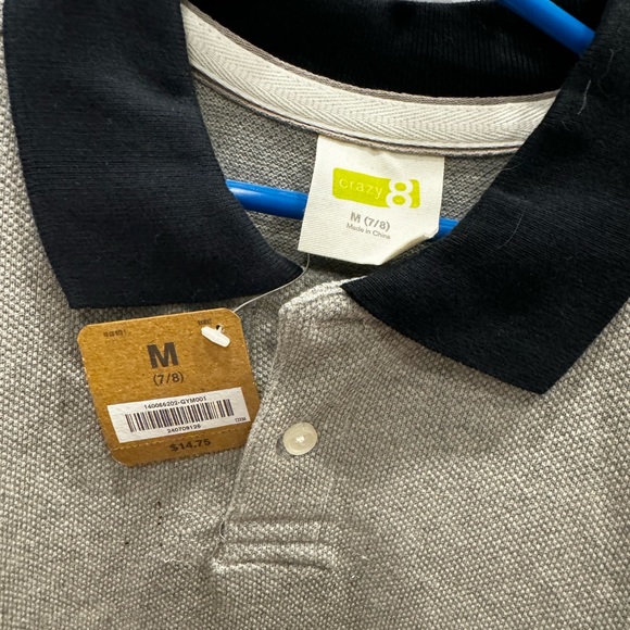 New with tags Crazy 8 collared T-shirt with football patch on back. Size m 7/8 - Picture 2 of 4